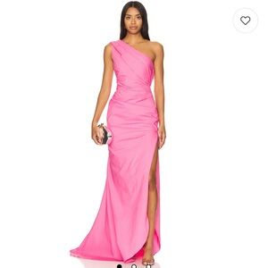 NBD One-Shoulder Pink Evening Gown with Thigh Slit